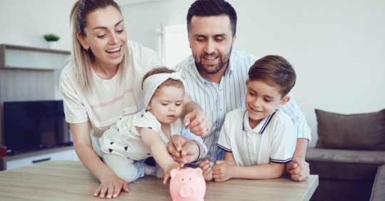 happy family saving money